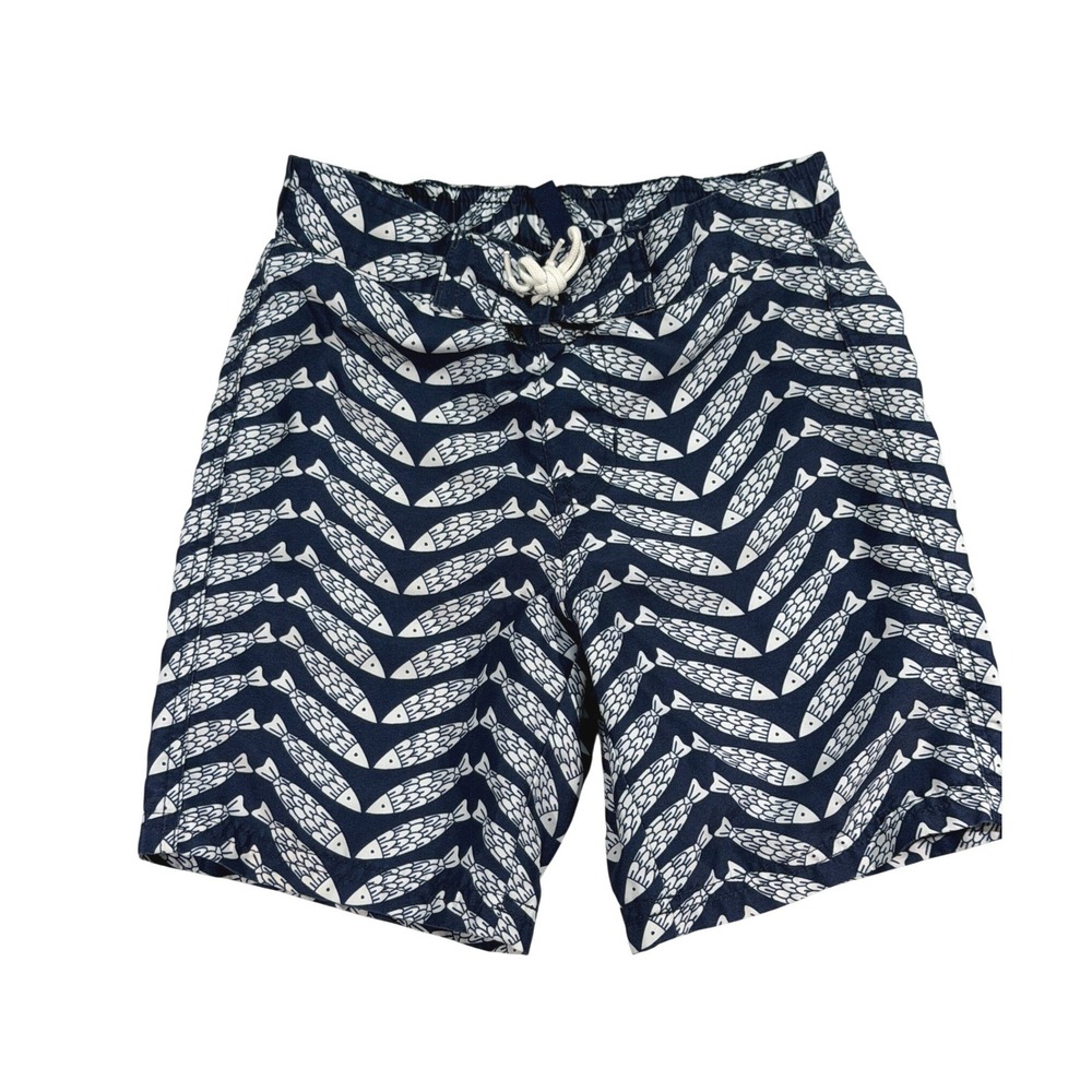 Janie and Jack Boys Fish Print Swim Trunks Size 5 Navy White Shorts